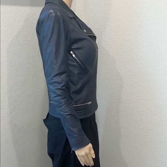 Trouve dark grey & black 100% Leather Jacket Asymmetrical Zipper Notched Collar - Picture 2 of 3